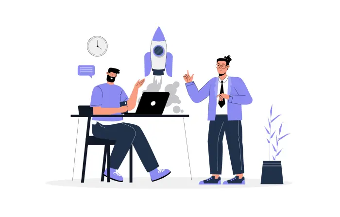 Engineer Team Working on Rocket Launch Vector Character Illustration image